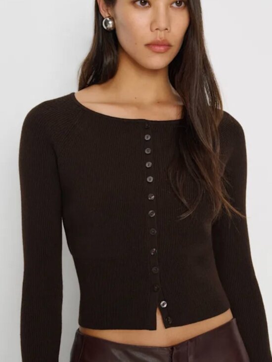 Reformation Sweaters - Reformation Meadow Regenerative Merino Cardigan Brown - Size S
